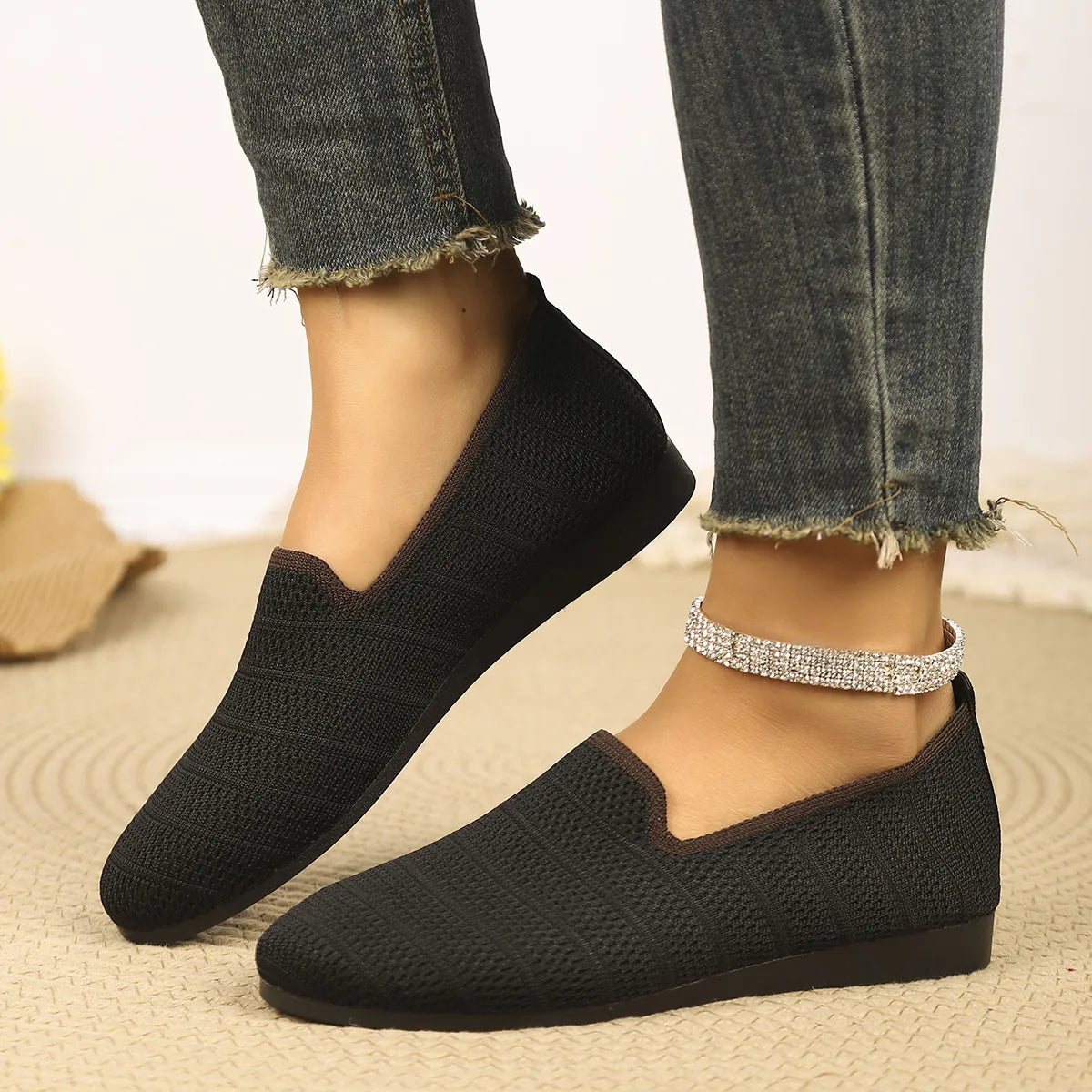 Breathable Knit Slip-On Loafers - Tigbul's Variety Fashion Shop