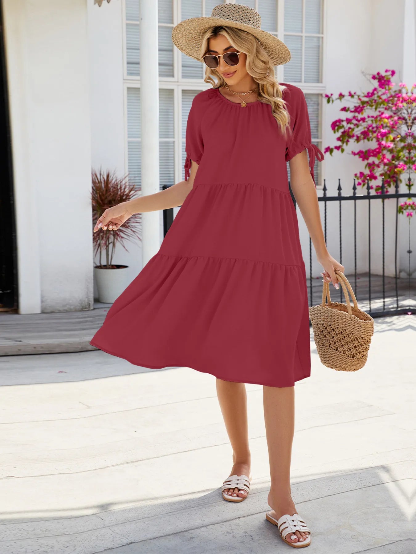 Tiered Round Neck Summer Dress - Tigbul's Variety Fashion Shop