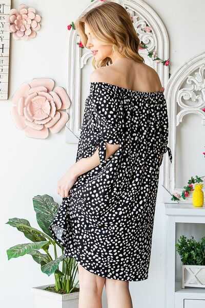 Short Sleeve Off Shoulder Animal Mini Dress - Tigbul's Variety Fashion Shop