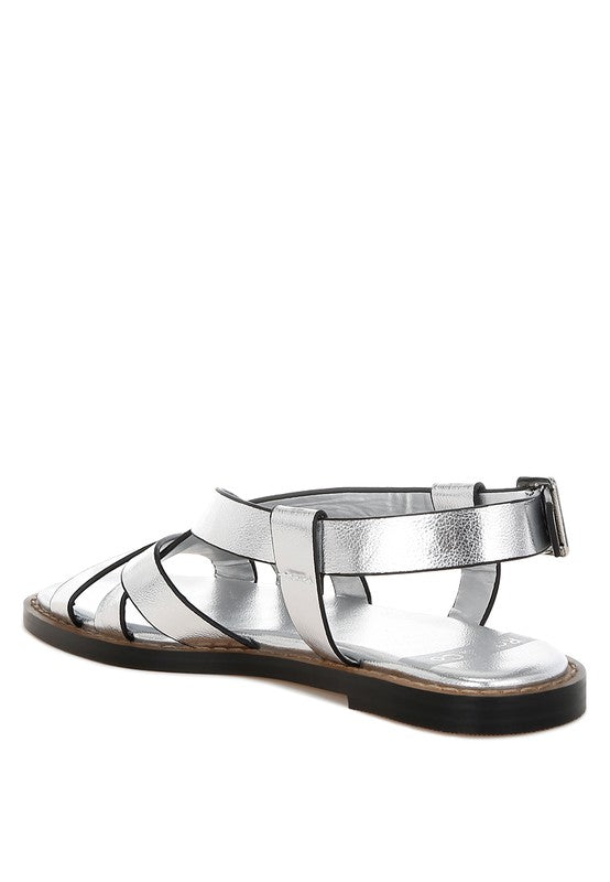 Doata Metallic Genuine Leather Buckled Flats - Tigbul's Variety Fashion Shop