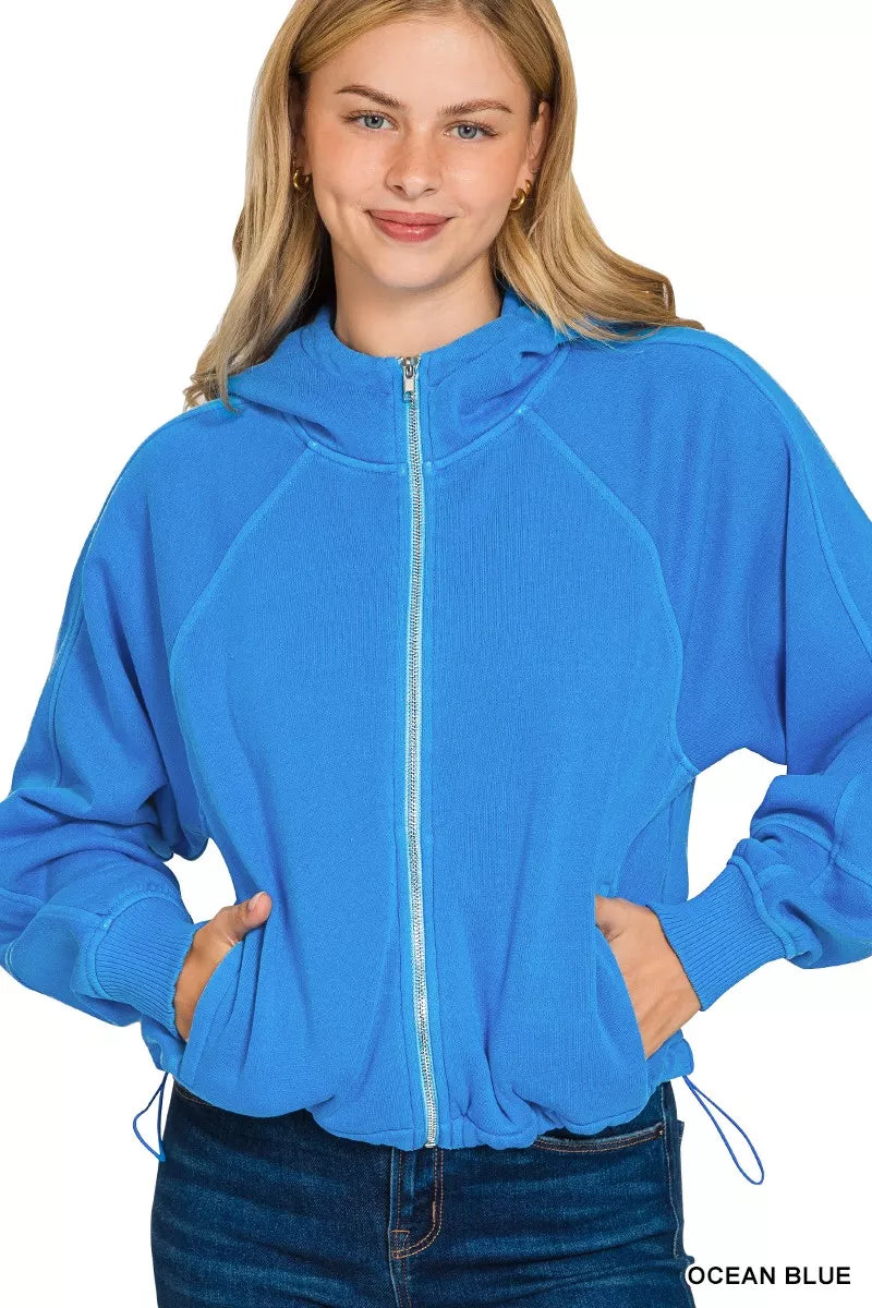 Zenana Fleece Pigment Dye Zip Up Hoodie with Pockets - Tigbul's Variety Fashion Shop