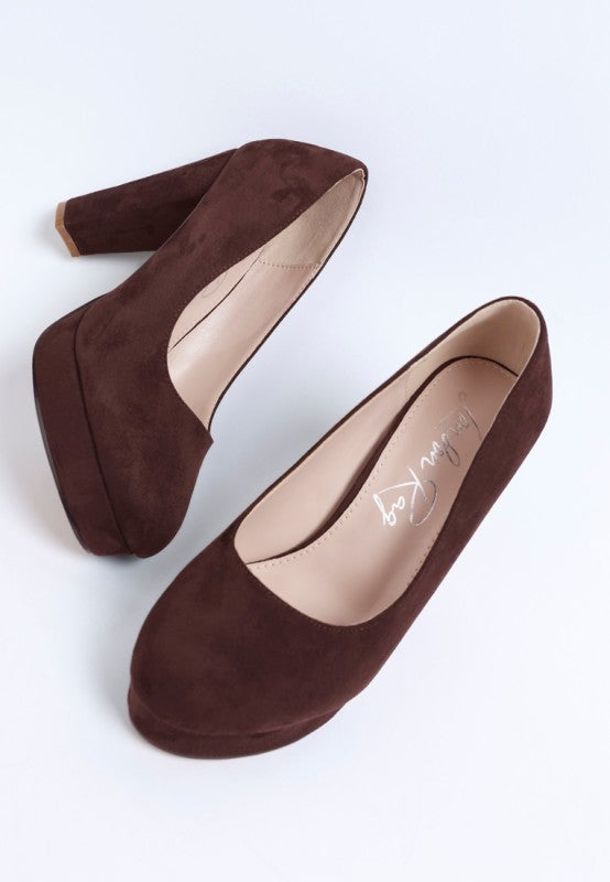 Olanta Brown Block Heel Pumps - Tigbul's Variety Fashion Shop