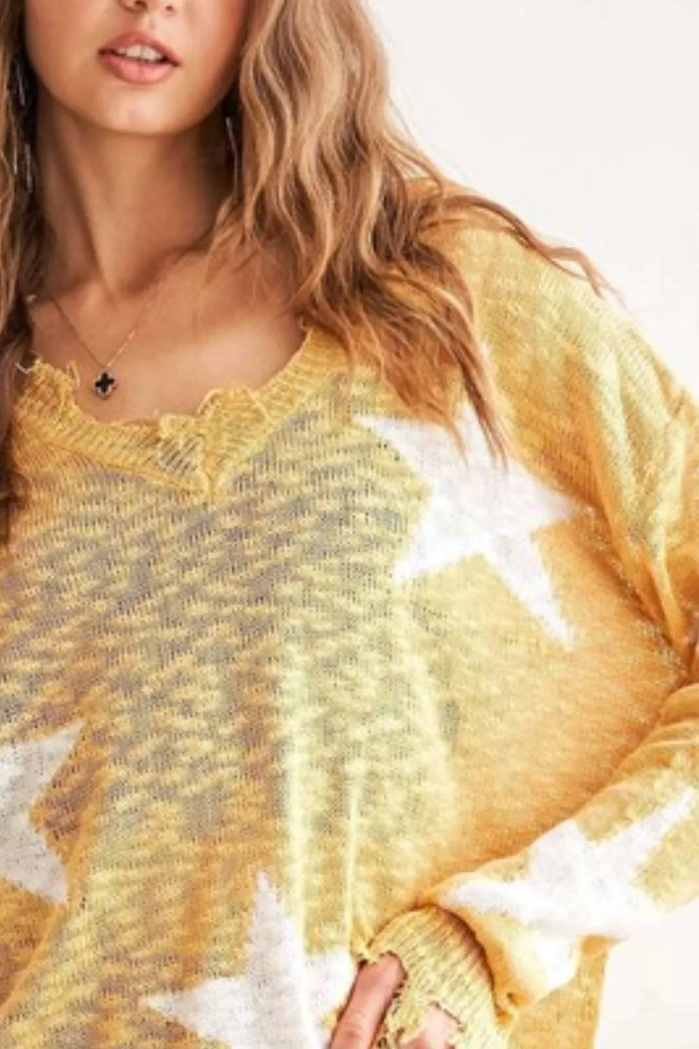 Distressed Star Sweater Top - Tigbul's Variety Fashion Shop