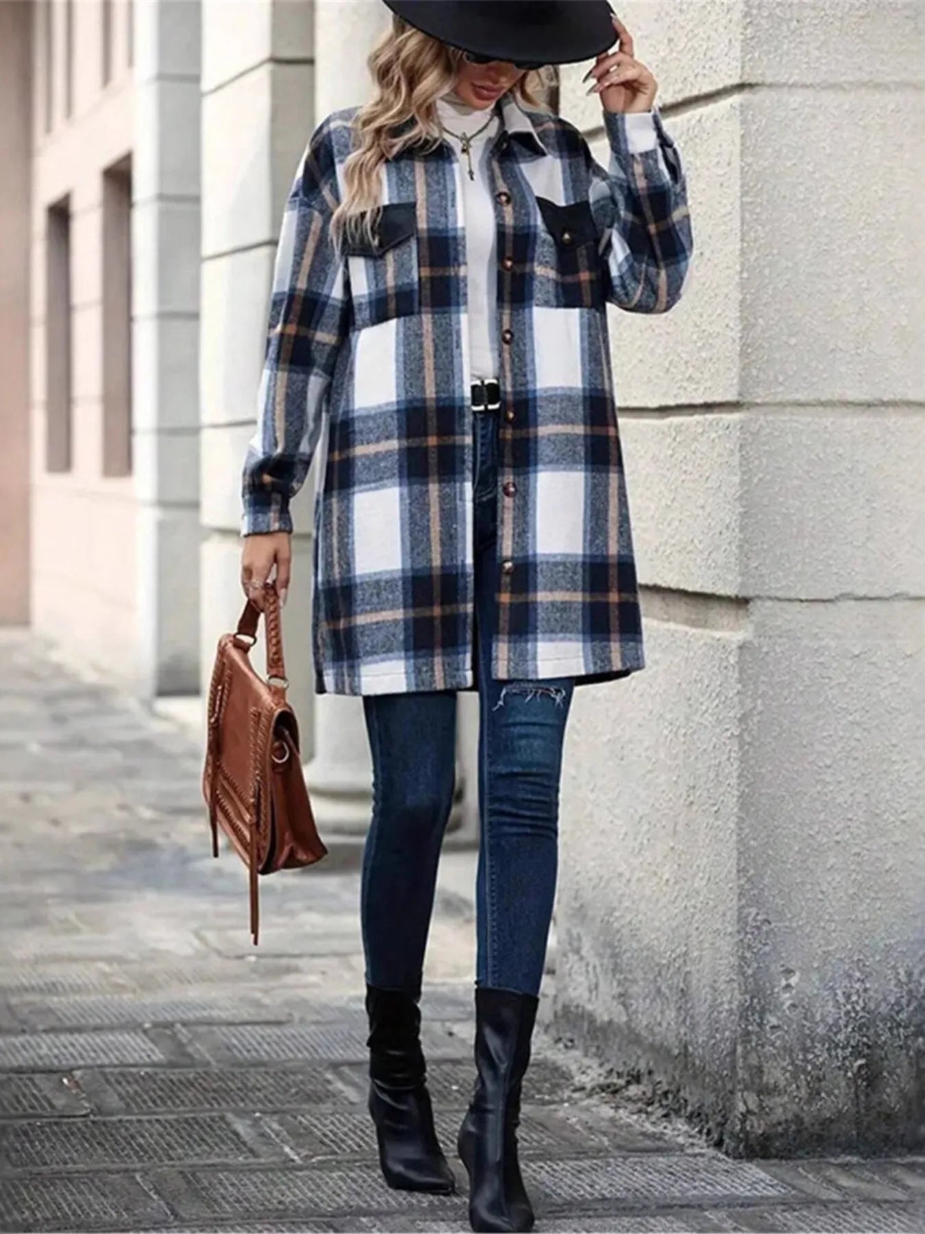Oversized Plaid Flannel Long Sleeve Jacket - Tigbul's Variety Fashion Shop