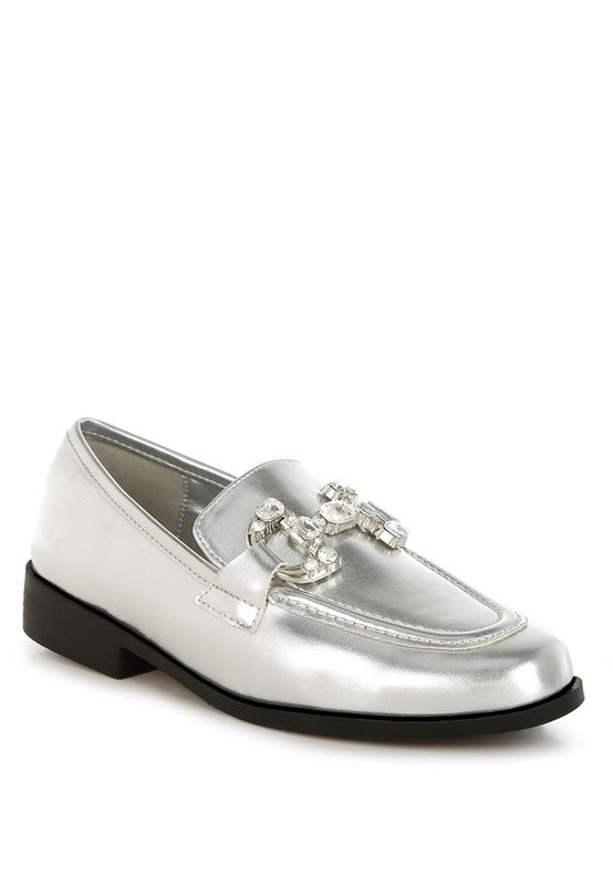 Dendron Diamante Horsebit Metallic Loafers - Tigbul's Variety Fashion Shop