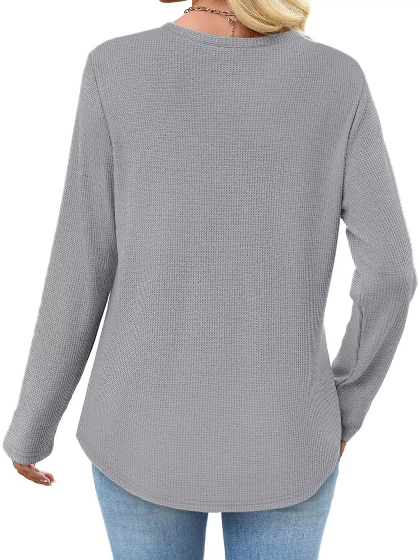 Waffle Knit Long Sleeve Pocket T-Shirt - Tigbul's Variety Fashion Shop
