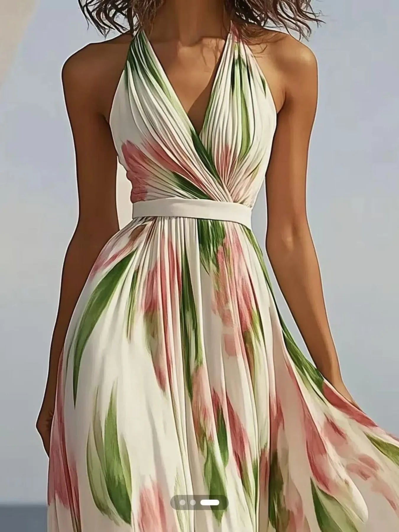 Floral Print Halter Neck Maxi Dress - Tigbul's Variety Fashion Shop