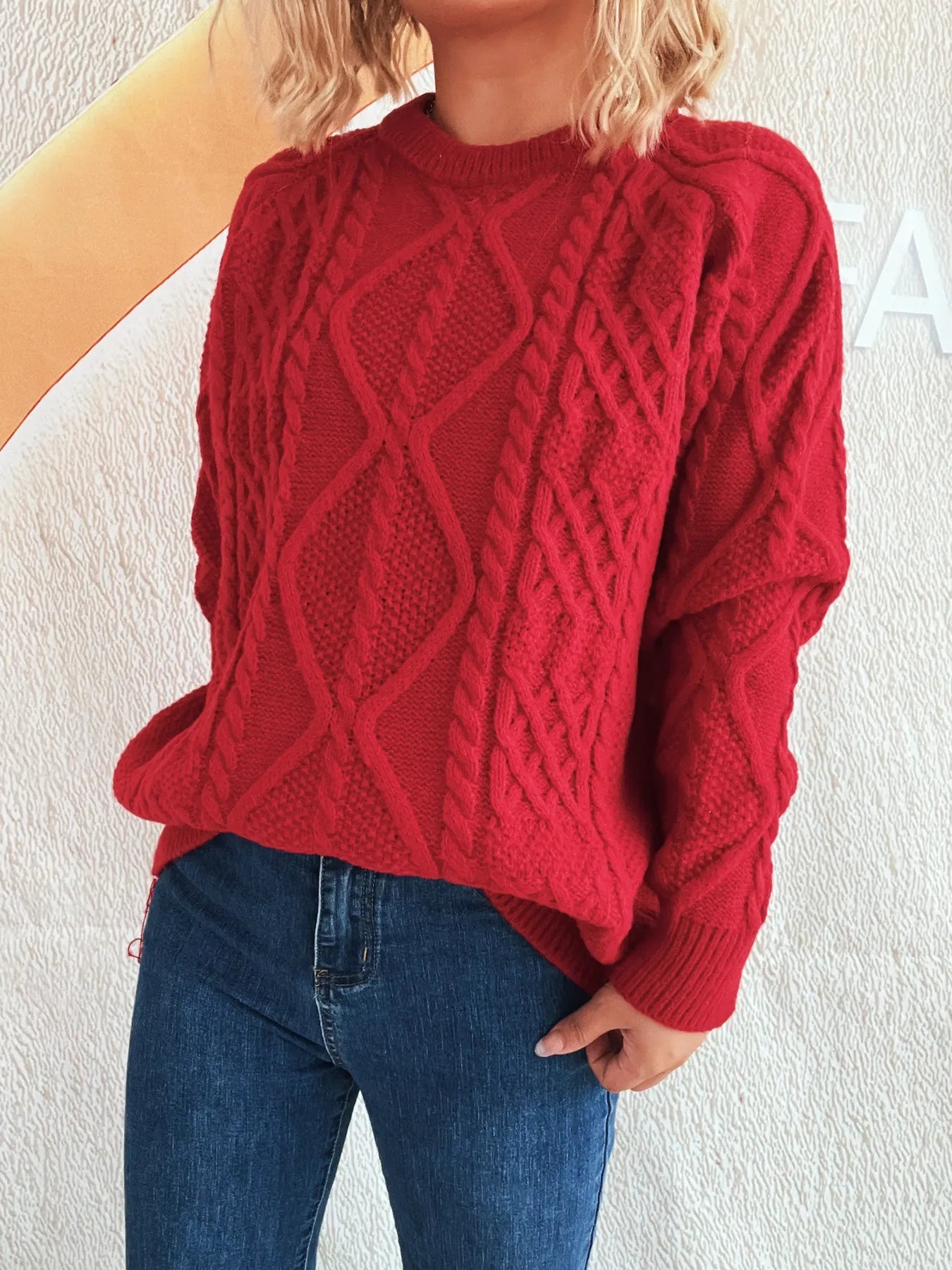 Cable Knit Long Sleeve Sweater - Tigbul's Variety Fashion Shop