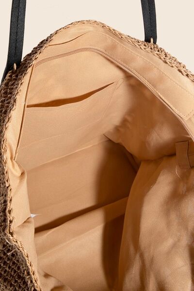 Mustard Faux Leather Handle Knitted Tote Bag - Tigbul's Variety Fashion Shop