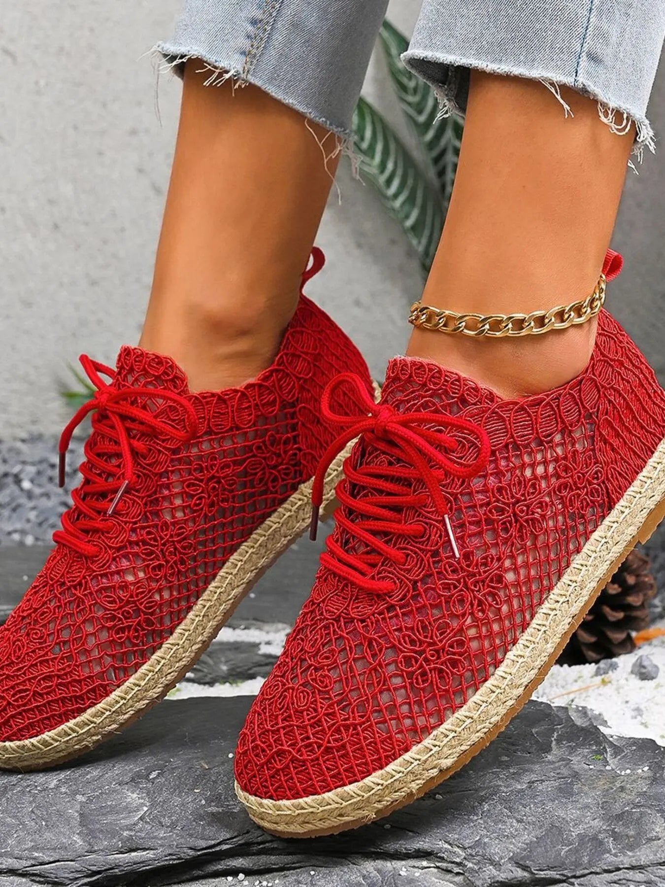 Breathable Woven Lace Up Sneakers - Tigbul's Variety Fashion Shop