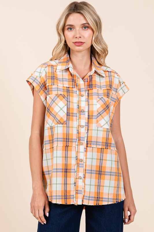 Mineral Wash Plaid Button Down Shirt - Tigbul's Variety Fashion Shop
