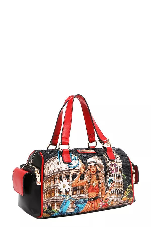 Nicole Lee USA Martha Travels Italy Wide Handbag with Rhinestones - Tigbul's Variety Fashion Shop
