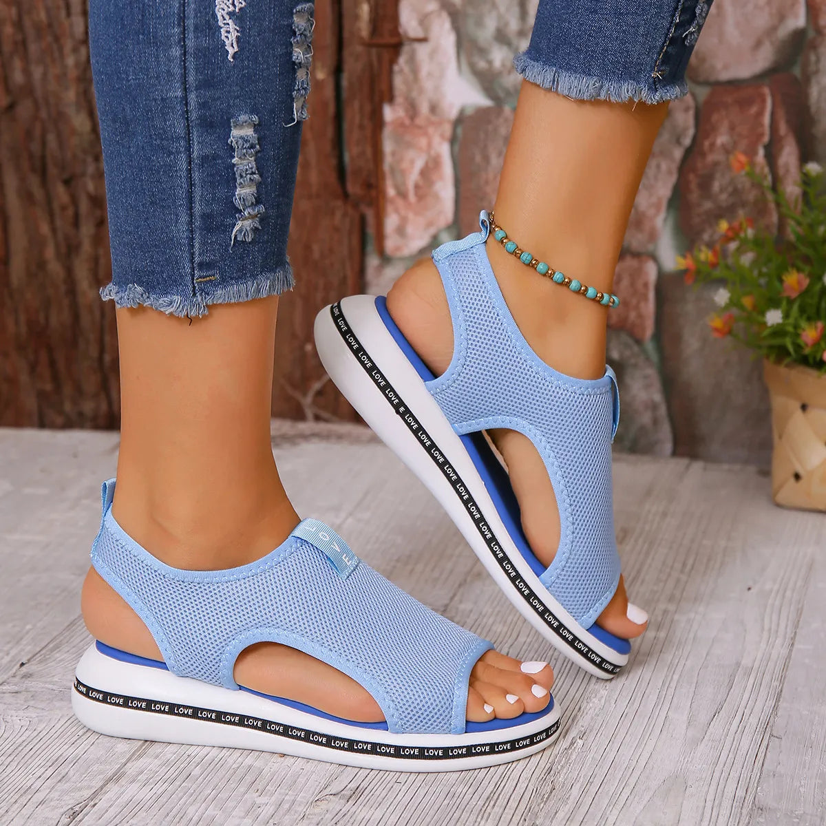 Mesh Open Toe Platform Sandals - Tigbul's Variety Fashion Shop