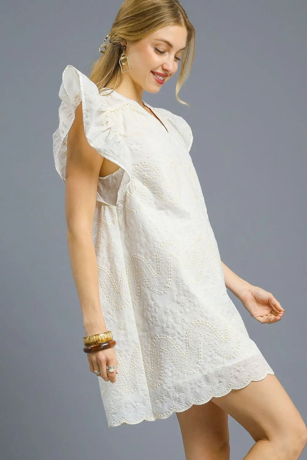 Umgee Scalloped Hem Embroidered Mini Dress - Tigbul's Variety Fashion Shop