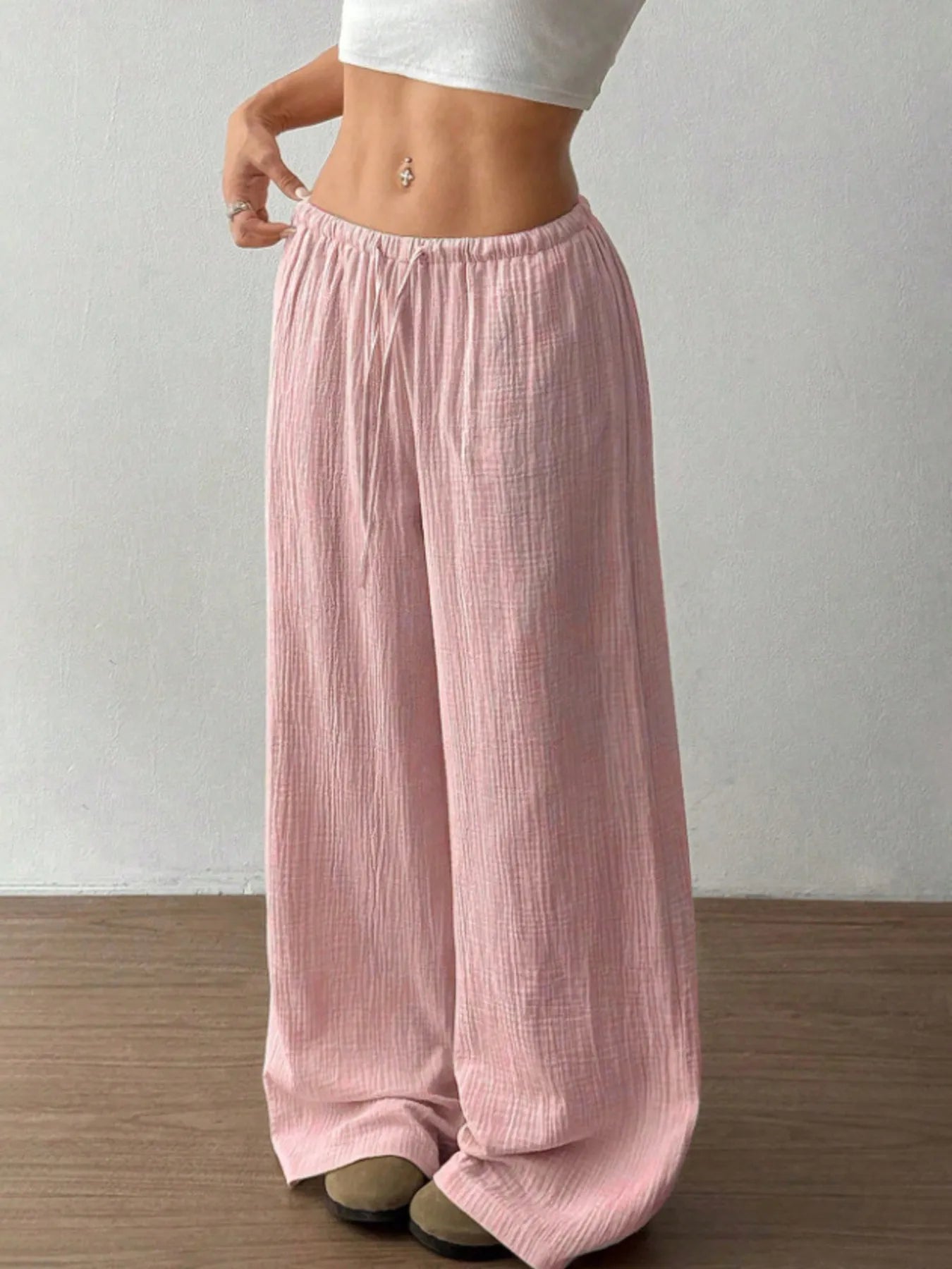 Wide Leg Drawstring Casual Pants - Tigbul's Variety Fashion Shop