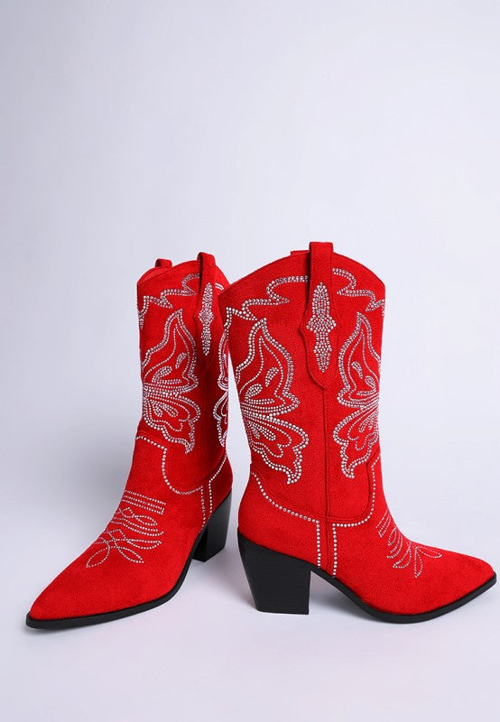 Latafa Rhinestones Embellished Cowboy Boots - Tigbul's Variety Fashion Shop