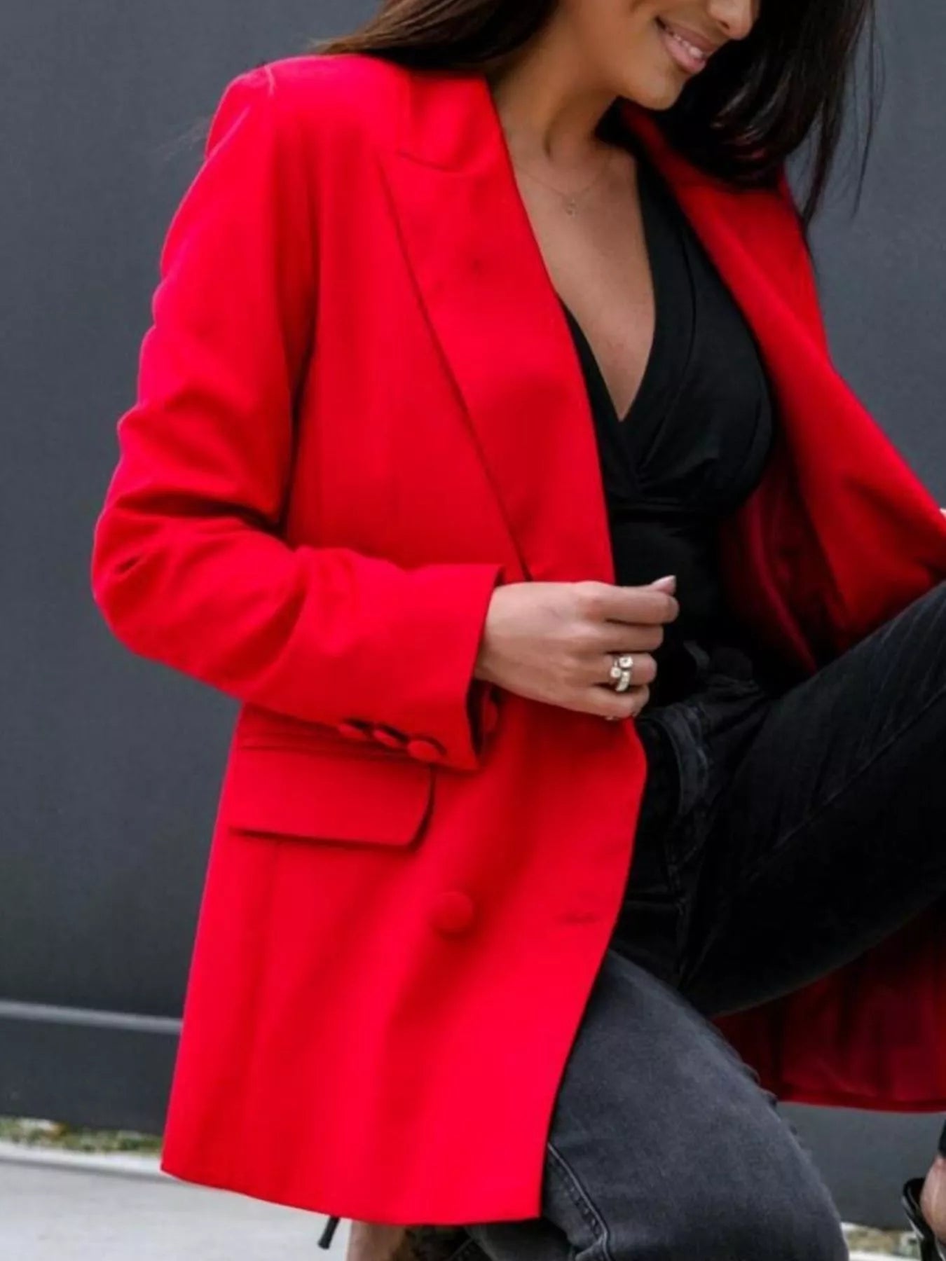 Lapel Collar Long Sleeve Blazer - Tigbul's Variety Fashion Shop