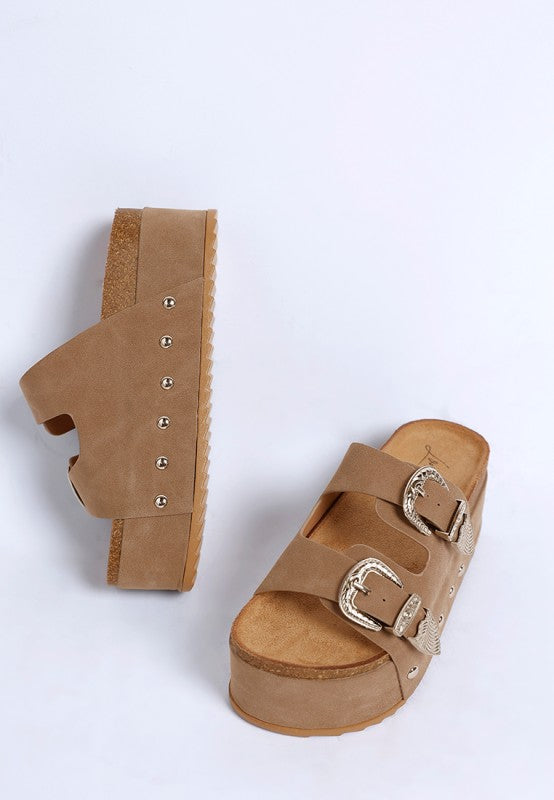 Zaphod Faux Leather Flatform Platform Slip On Sandals - Tigbul's Variety Fashion Shop