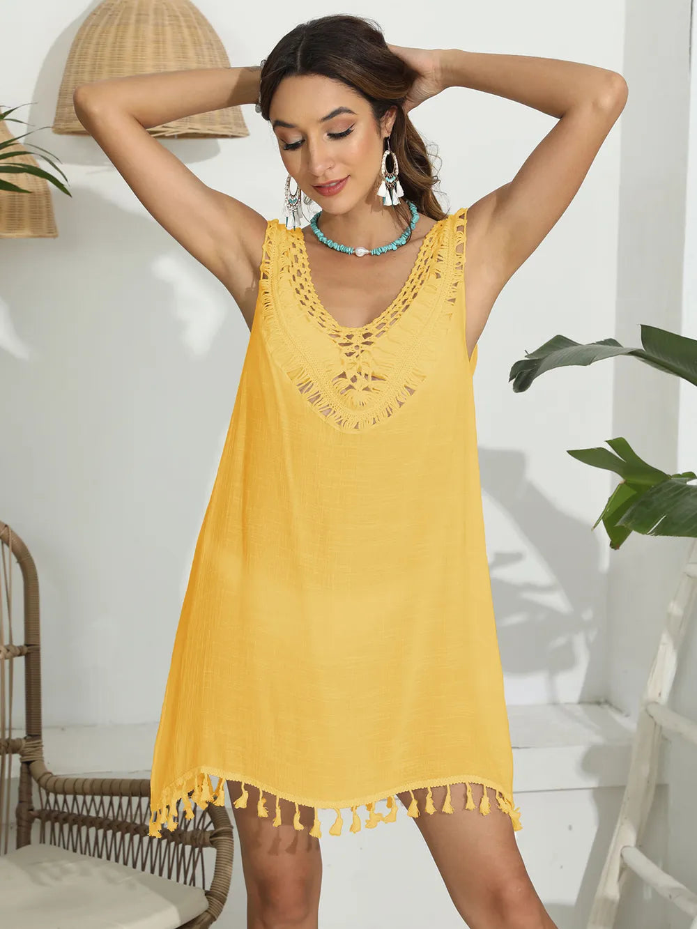 Tassel Scoop Neck Wide Strap Cover-Up - Tigbul's Variety Fashion Shop