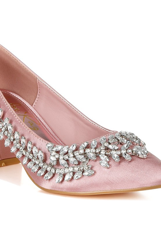 Abatina Satin Diamante Embellished Pumps - Tigbul's Variety Fashion Shop