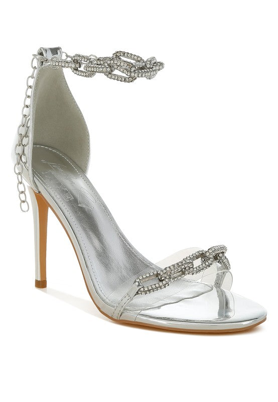 Traben Rhinestones Chain Metallic Stiletto Sandals - Tigbul's Variety Fashion Shop