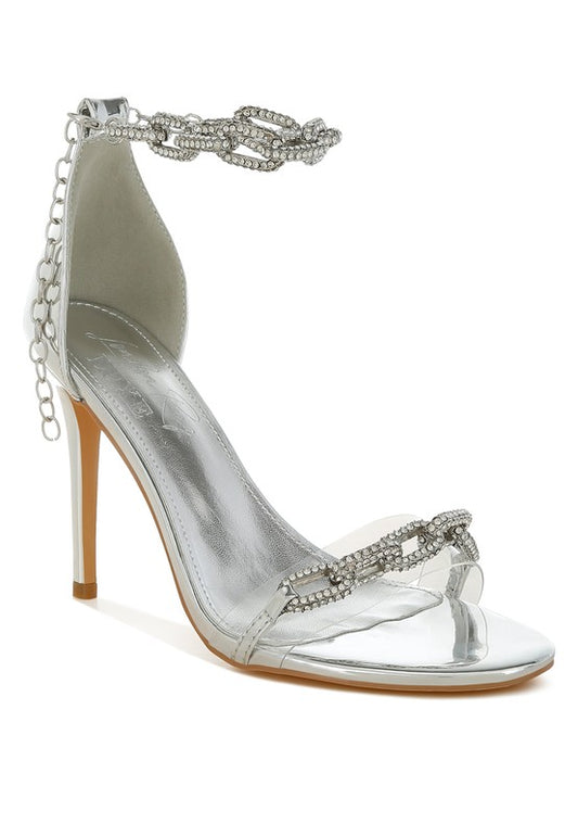 Traben Rhinestones Chain Metallic Stiletto Sandals - Tigbul's Variety Fashion Shop