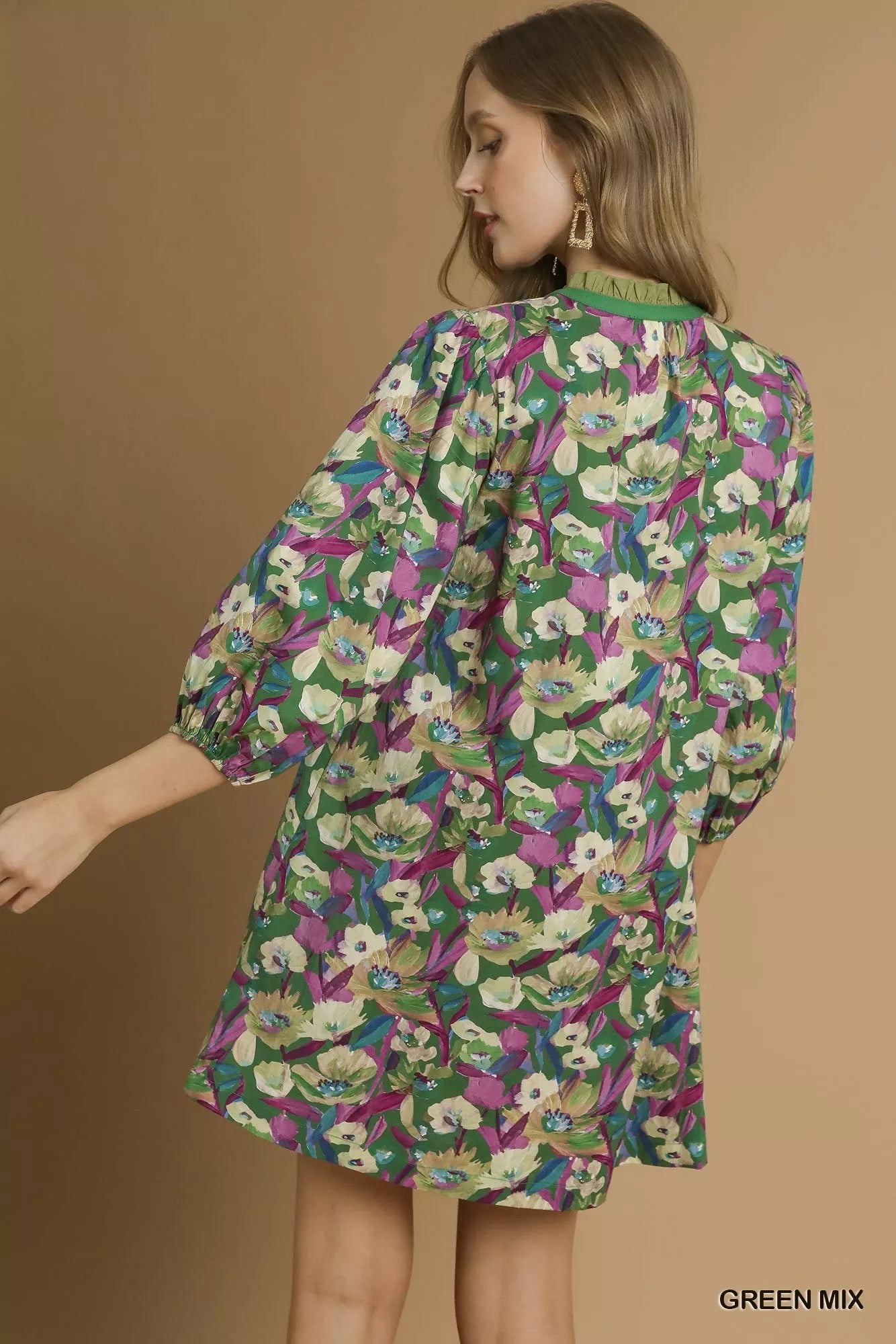 Umgee Boho Floral Balloon Sleeve Mini Dress - Tigbul's Variety Fashion Shop