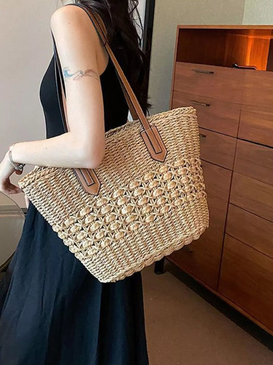 Woven Straw Shoulder Bag - Tigbul's Variety Fashion Shop