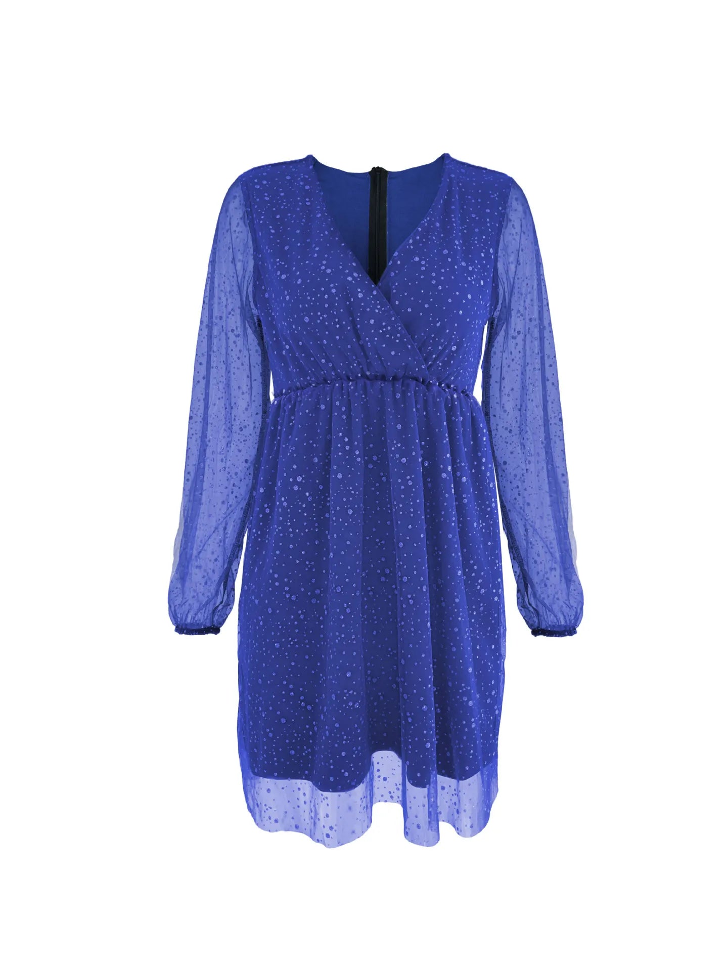Sparkling Surplice Balloon Sleeve Mini Dress - Tigbul's Variety Fashion Shop