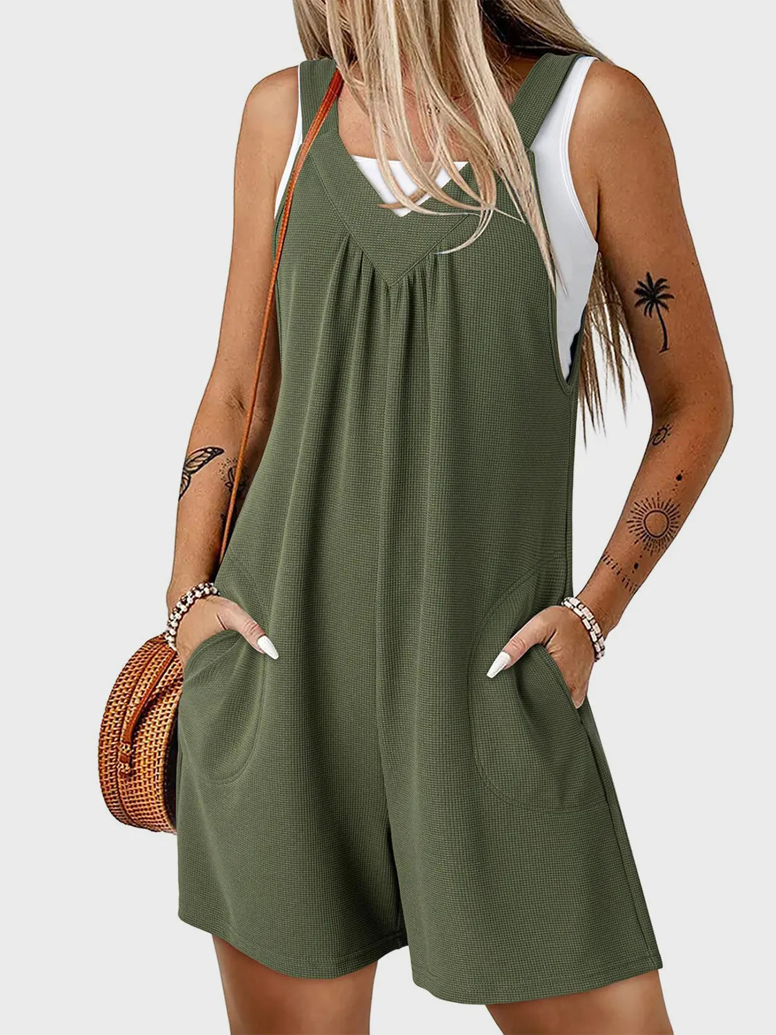 V-Neck Wide Strap Romper - Tigbul's Variety Fashion Shop