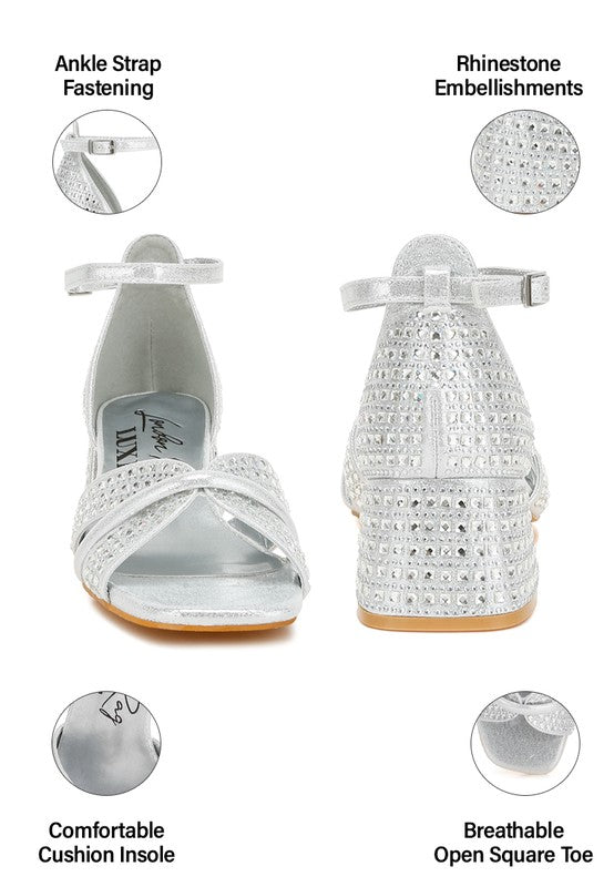 Babylon Low Block Heel Rhinestone Sandals - Tigbul's Variety Fashion Shop