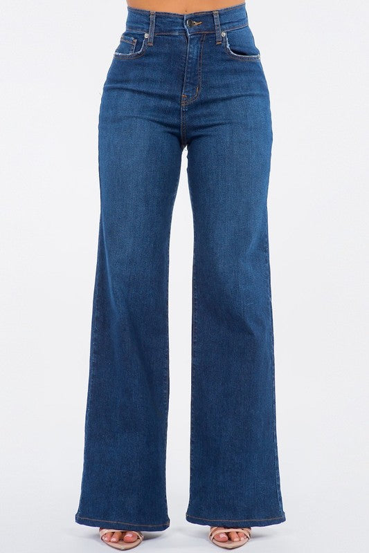 Olivia Wide Leg Jean in Dark Blue - Tigbul's Variety Fashion Shop