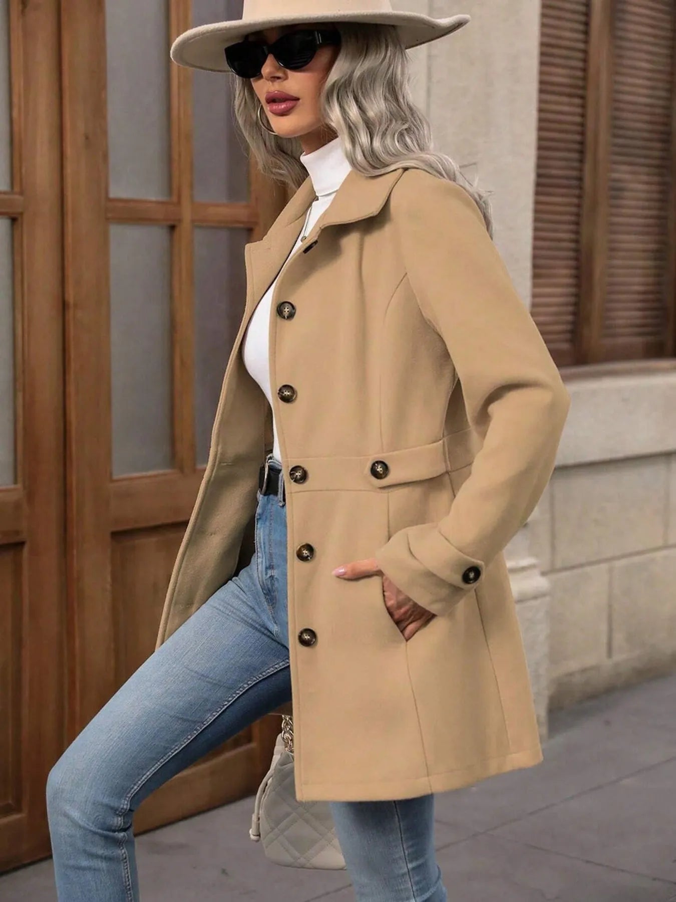 Button Up Long Sleeve Coat - Tigbul's Variety Fashion Shop