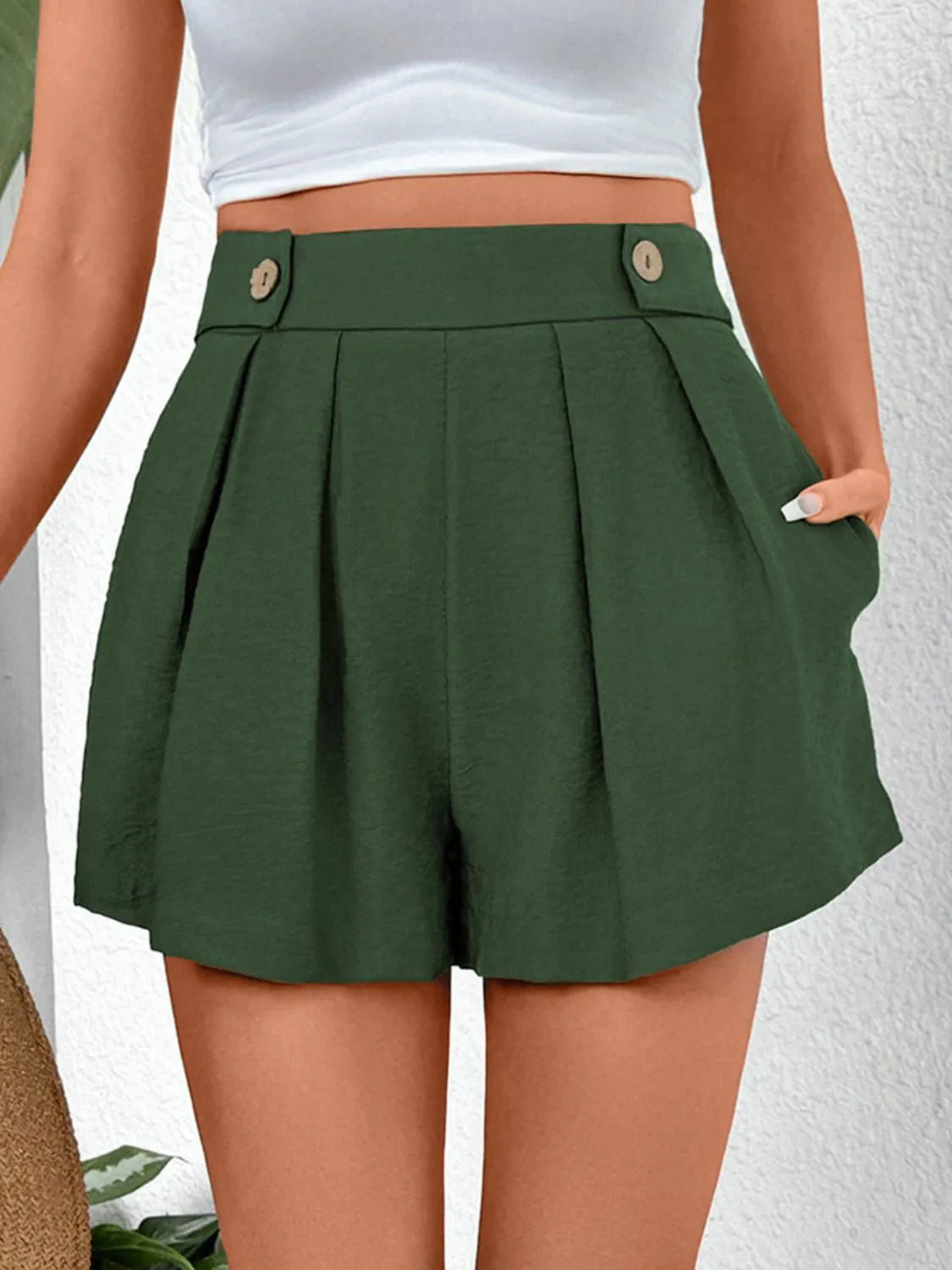 Pleated Detail Shorts with Pockets - Tigbul's Variety Fashion Shop