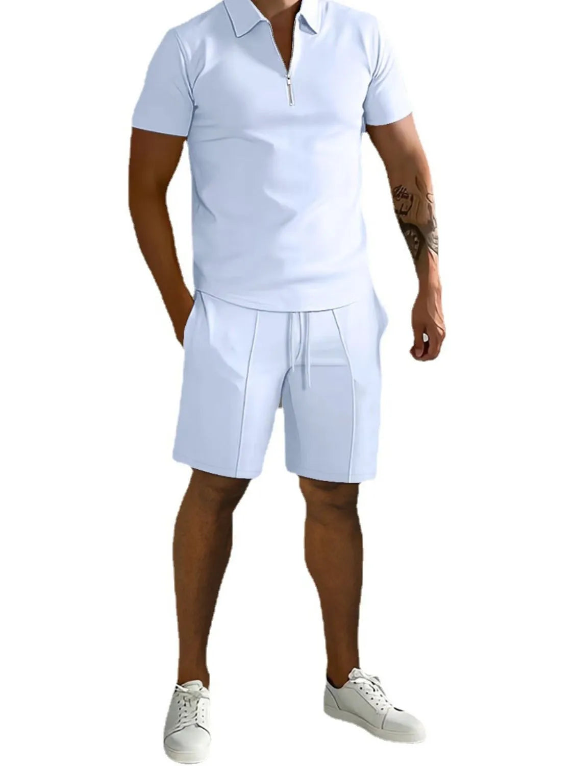 Men's Full Size Collared Neck Short Sleeve Top and Shorts Set Plus Size - Tigbul's Variety Fashion Shop