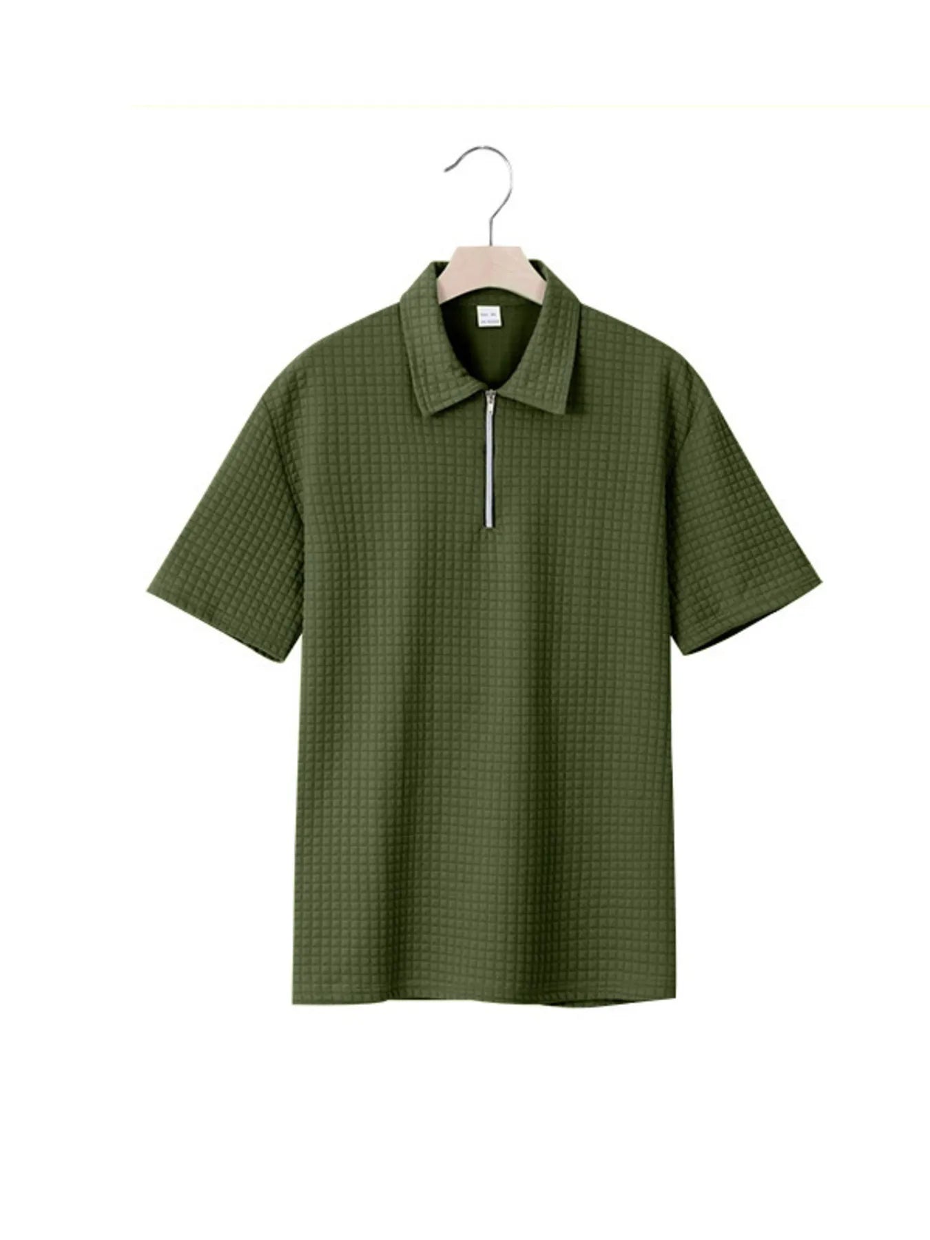 Men's Full Size Waffle Short Sleeve Polo with Zipper Detail Plus Size - Tigbul's Variety Fashion Shop