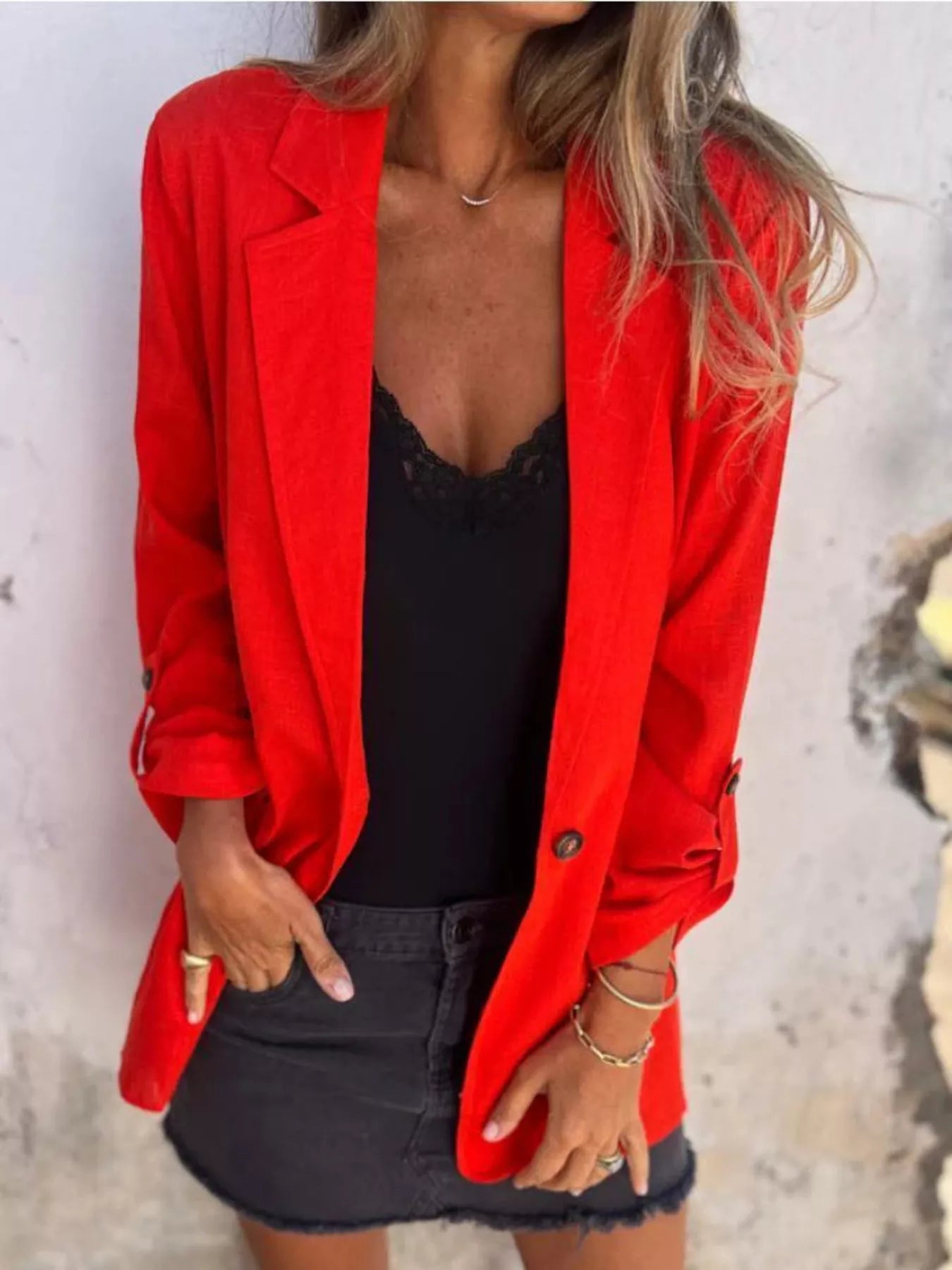 Full Size Lapel Collar Long Sleeve Blazer Plus Size - Tigbul's Variety Fashion Shop