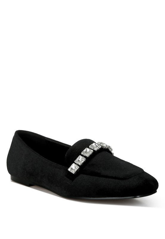 Kyari Velvet Diamante Strap Loafers - Tigbul's Variety Fashion Shop