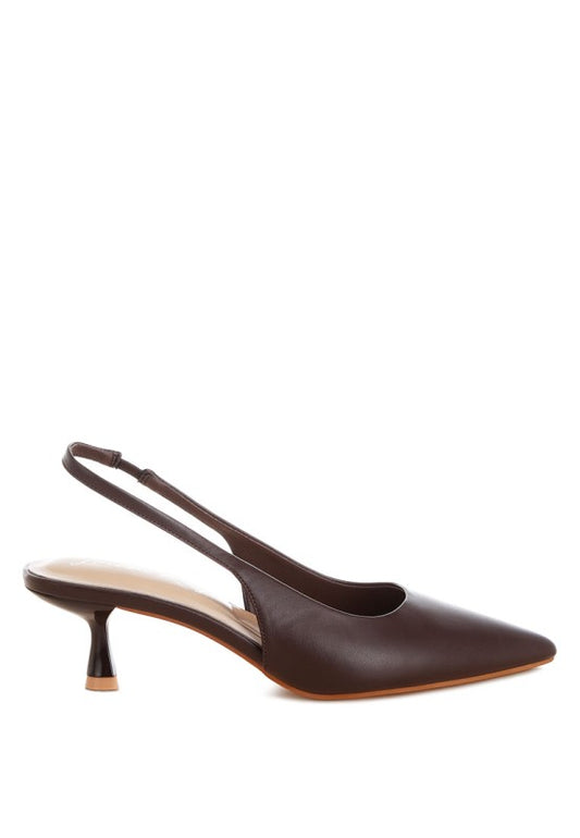 Shala Kitten Heel Leather Slingback Sandal Shoes | Tigbuls Variety