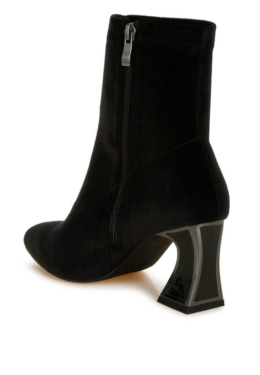 Arcturus Flared Block Heel Velvet Boots - Tigbul's Variety Fashion Shop