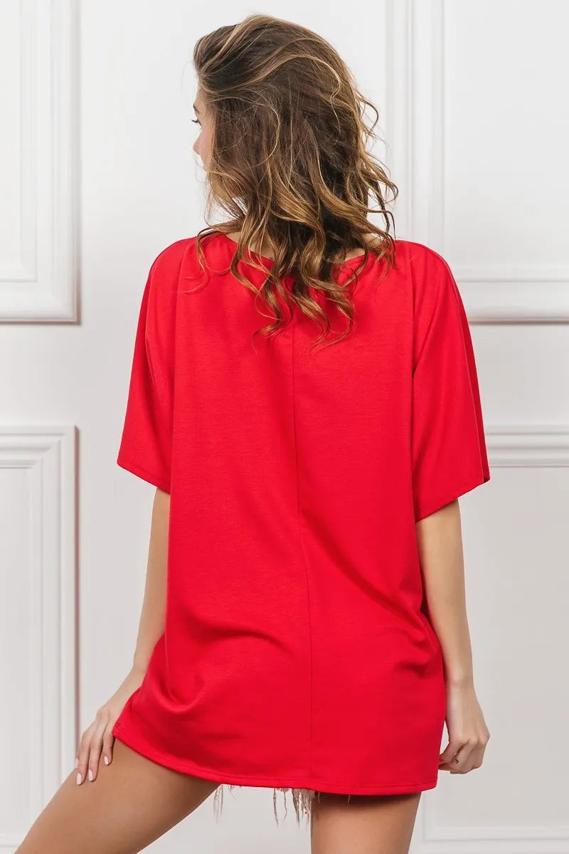 Red French Terry With Front Pocket Dolman Sleeves Top - Tigbul's Variety Fashion Shop