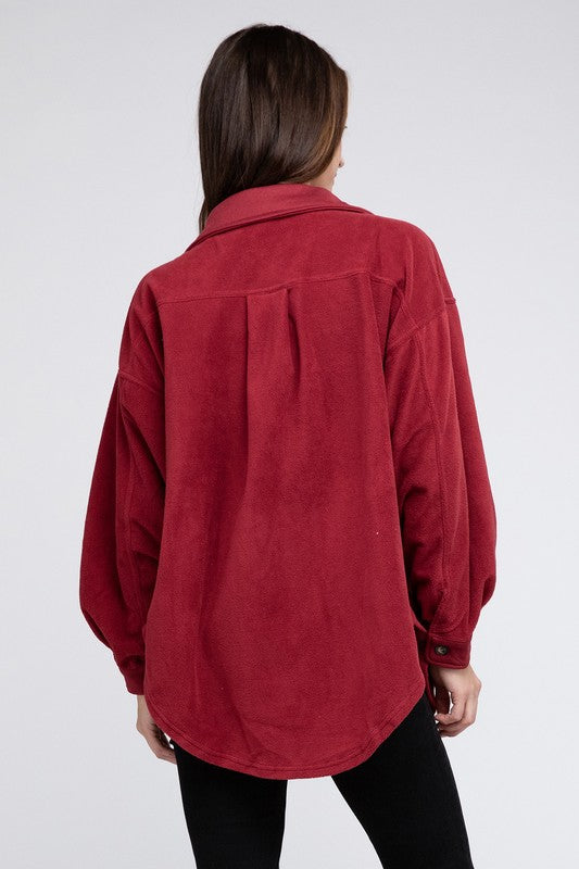 Fleece Buttoned Down Oversized Jacket - Tigbul's Variety Fashion Shop