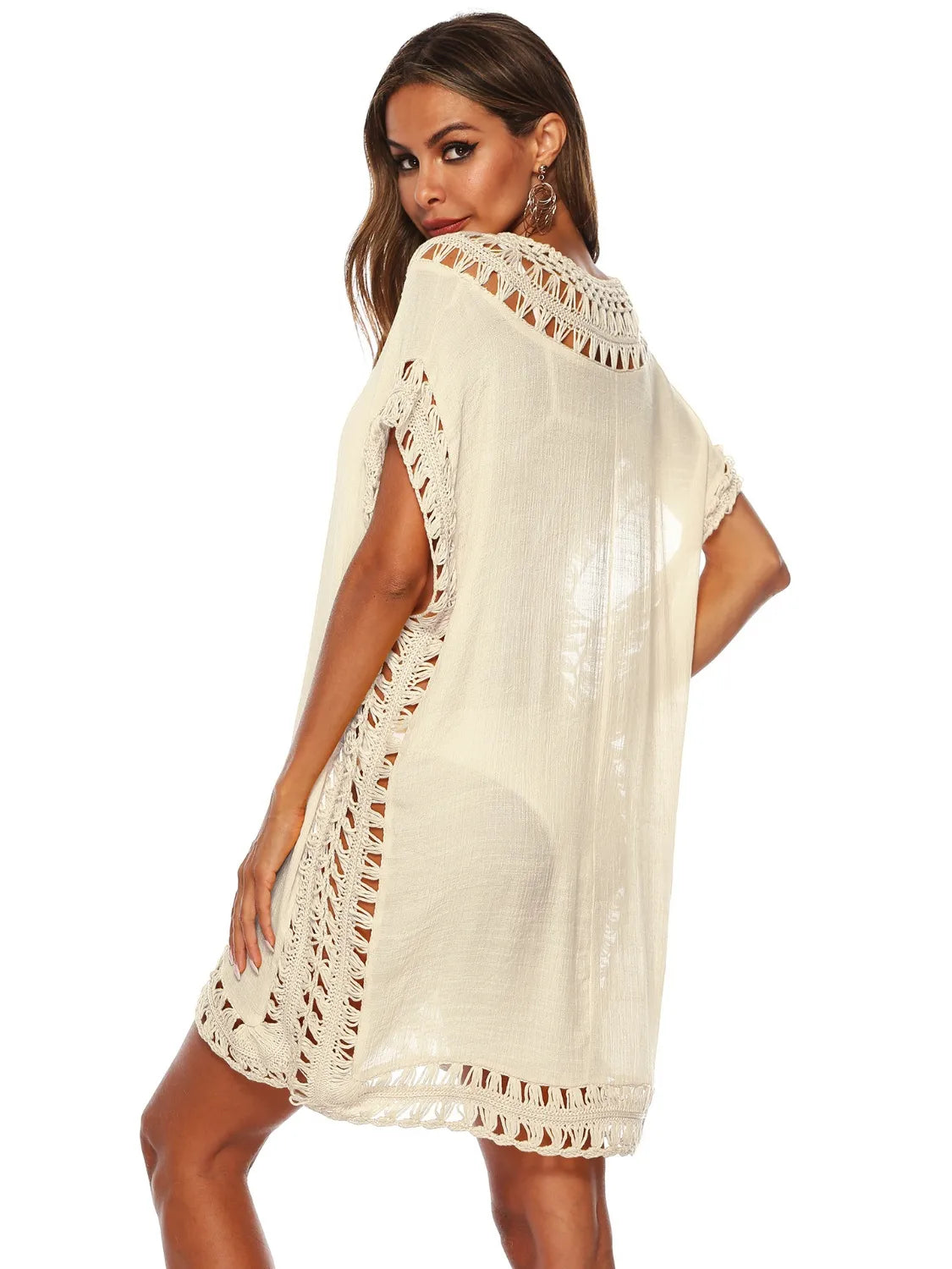 Bohemian Crochet Trim Beach Cover Up Dress - Tigbul's Variety Fashion Shop