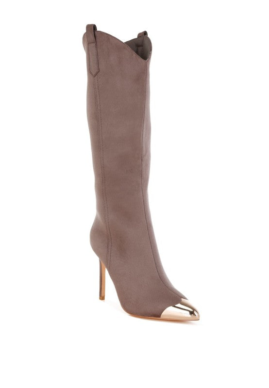 Ridda Metallic Cap Toe Denim Boots - Tigbul's Variety Fashion Shop