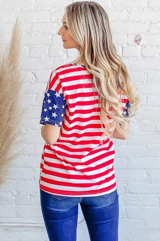 American Flag Short Sleeve Top - Tigbul's Variety Fashion Shop