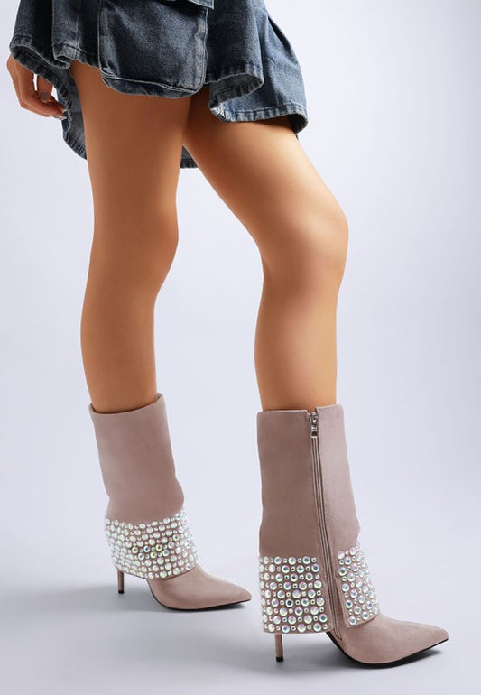 Basso Party Diamante Studded Stiletto Boots - Tigbul's Variety Fashion Shop