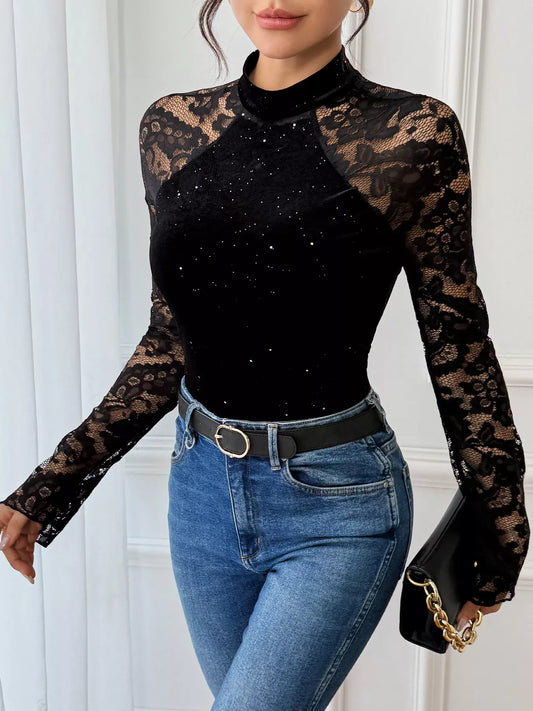 Lace Mock Neck Bodysuit - Tigbul's Variety Fashion Shop