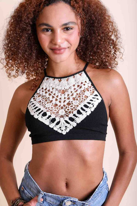 Crochet Lace High Neck Bralette - Tigbul's Variety Fashion Shop