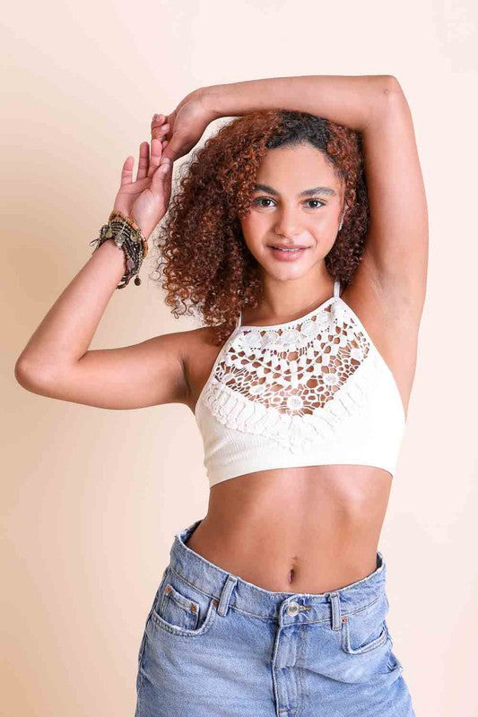 Crochet Lace High Neck Bralette - Tigbul's Variety Fashion Shop