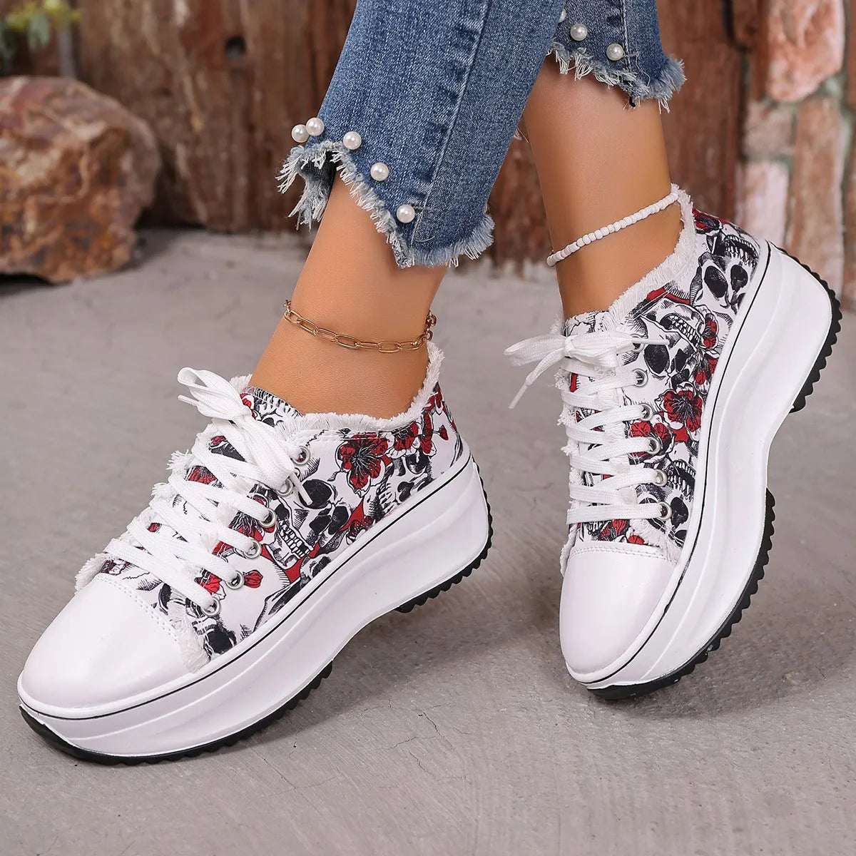 Printed Lace Up Platform Sneakers - Tigbul's Variety Fashion Shop
